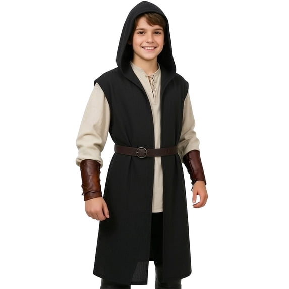 Tiijoy Boys Halloween Hooded Surcoat Tabard Loose Hooded Sleeveless Top, Black, Sizes 5-14