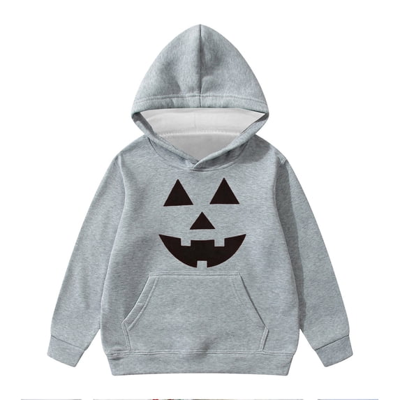 Tiijoy Boys Halloween Hoodie Pumpkin Face Print Pullover Sweatshirt, Grey, Sizes 1-14