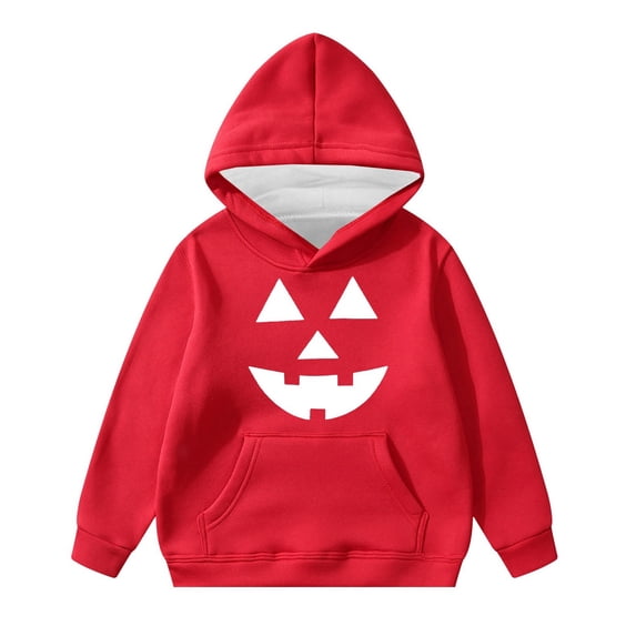 Tiijoy Boys Halloween Hoodie Pumpkin Face Print Pullover Sweatshirt, Red, Sizes 1-14