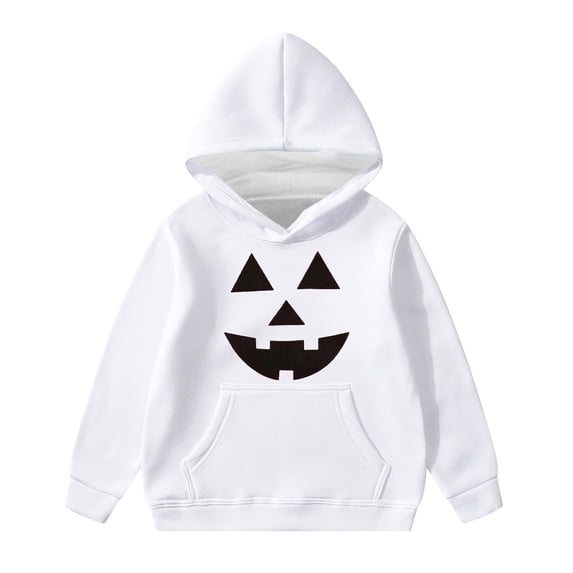 Tiijoy Boys Halloween Hoodie Pumpkin Face Print Pullover Sweatshirt, White, Sizes 1-14