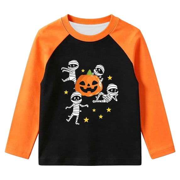Tiijoy Boys Halloween Long Sleeve T Shirt Casual Crew Neck Graphic Tee, Orange, Sizes 2-14