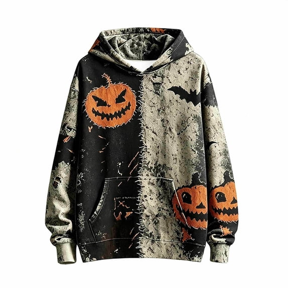 Tiijoy Boys Halloween Pumpkin Graphic Hoodie Color Block Hooded Sweatshirt Top, Sizes 1-16
