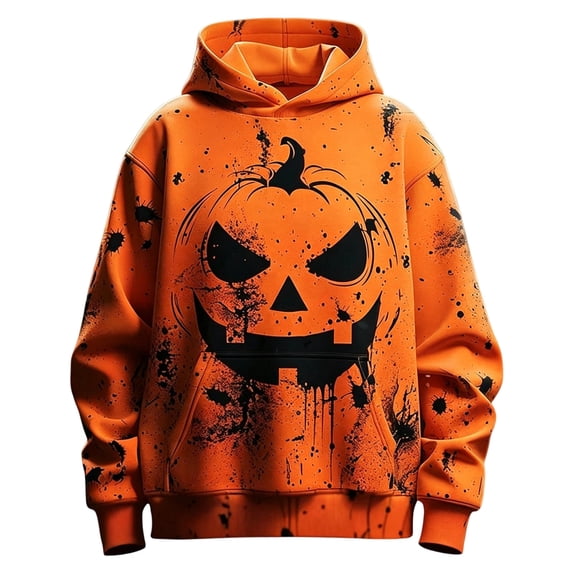 Tiijoy Boys Halloween Pumpkin Hoodie Cozy Pullover Hooded Sweatshirt, Orange, Sizes 3-14
