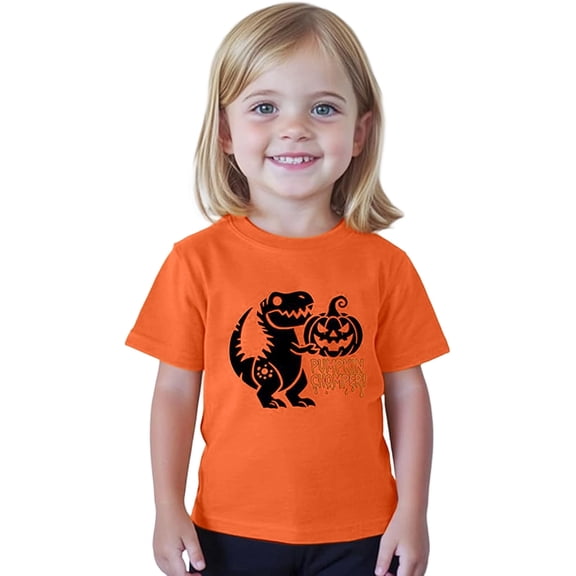 Tiijoy Boys Halloween T-Shirt Cute Pumpkin Dinosaur Short Sleeve Tee, Orange, Sizes 1-13