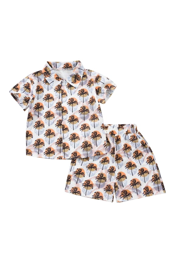 Boys Hawaii Beach Outfits Summer Button Down Shirt Top Shorts Set Kids 2Pcs Set