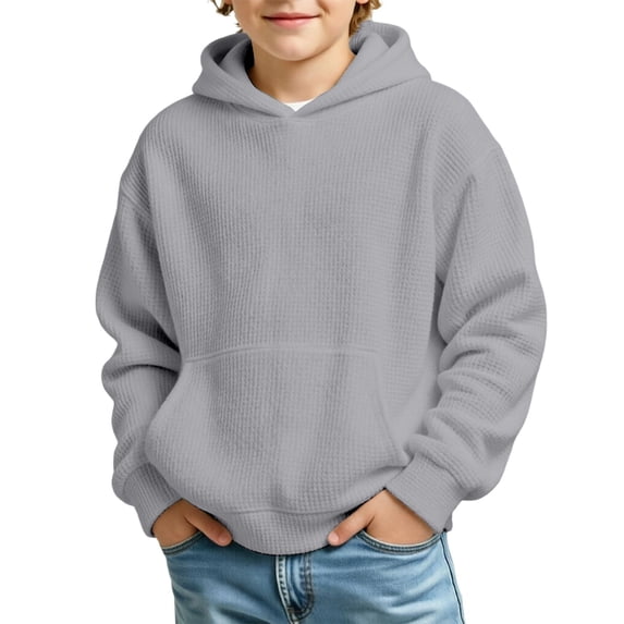 Tiijoy Boys Hoodies Casual Solid Plain Pullover Hooded Sweatshirts with Pocket, Grey, Sizes 4-14