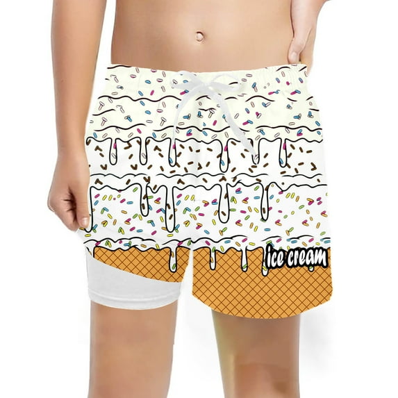 Tiijoy Boys Ice-Cream Print Swim Trunks with Compression Liner Board Shorts, Sizes 5-6