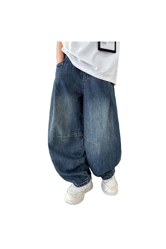 Boys Jeans Loose Fit Stretch Denim Pants Kids Casual Pull On Trousers, Sizes 7-8