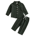 thumbnail image 1 of Tiijoy Boys Linen Casual Outfits Solid Long Sleeve Button Down Shirt Pants Set, Sizes 6M-4T, 1 of 3