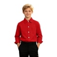 thumbnail image 1 of Tiijoy Boys Long Sleeve Button Down Shirt Casual Solid Pocket Shirt Top, Red, Sizes 9-16, 1 of 6