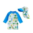 thumbnail image 1 of Tiijoy Boys Long Sleeve Rash Guard One-Piece Bathing Suit Swimsuit with Hat, Sizes 0-3T, 1 of 2
