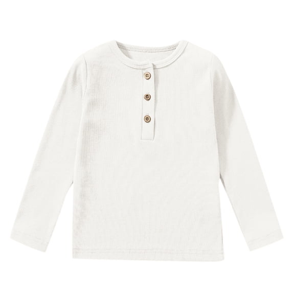 Tiijoy Boys Long Sleeve Ribbed Henley T-Shirt Cotton Comfortable Solid T Shirt, Sizes 3-4