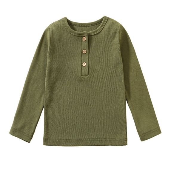 Tiijoy Boys Long Sleeve Ribbed Henley T-Shirt Cotton Comfortable Solid T Shirt, Sizes 5-6