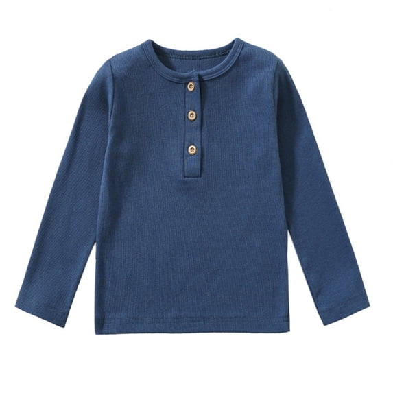 Tiijoy Boys Long Sleeve Ribbed Henley T-Shirt Cotton Comfortable Solid T Shirt, Sizes 6-7