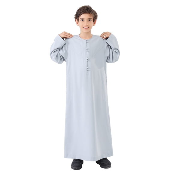 Tiijoy Boys Long Sleeve Thobe Solid Color Loose Fit Thobe Robe with Pockets, Sizes 4-14