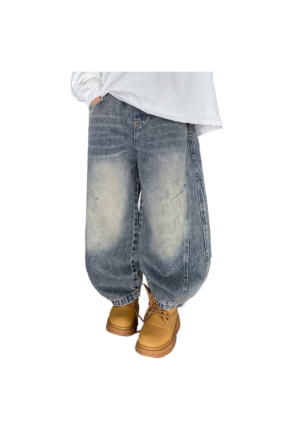 Boys Loose Fit Pull-On Jeans Casual Straight Leg Denim Pants Trousers, Sizes 9-10