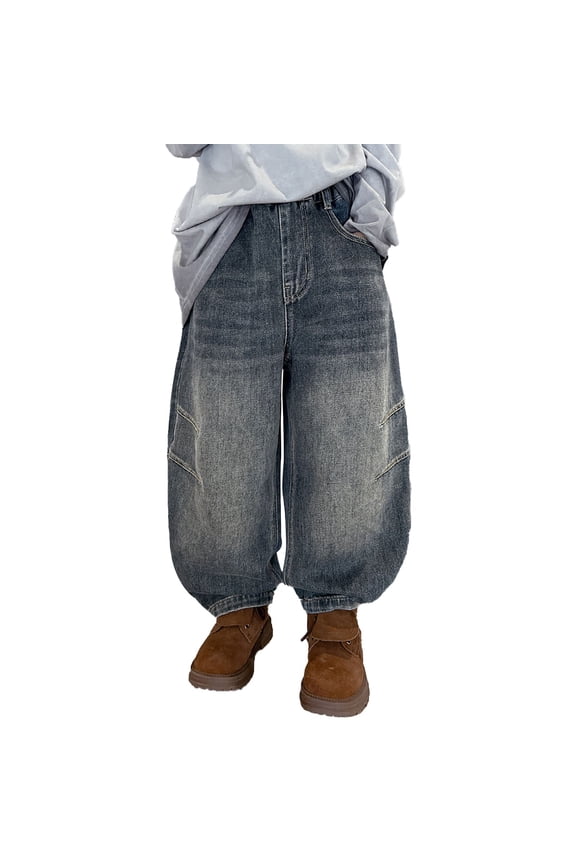 Boys Loose Fit Pull On Jeans Casual Straight Leg Denim Pants for Kids, Sizes 7-8