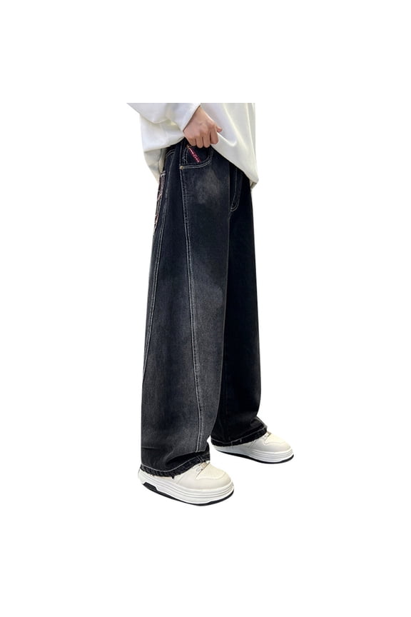 Boys Loose Fit Straight Leg Jeans Stylish Pull On Denim Pants Trousers, Sizes 9-10