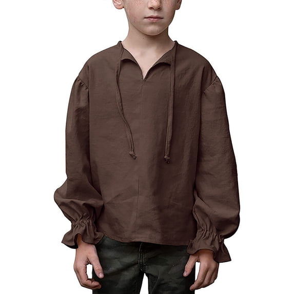 Tiijoy Boys Dress Shirt Retro Solid Color Long Puff Sleeve Blouse, Sizes 4-6