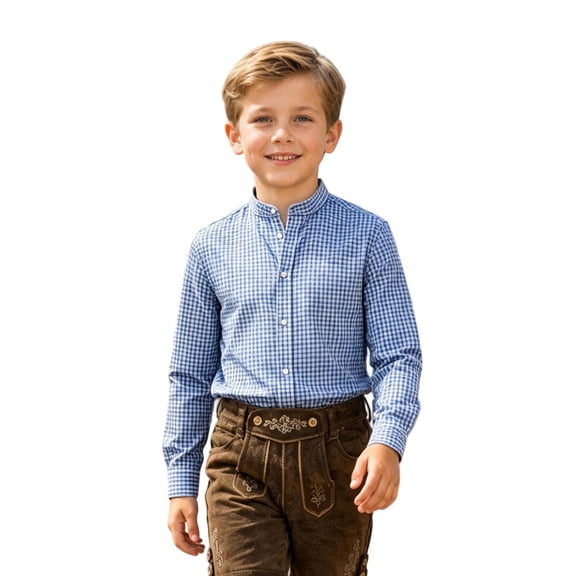 Tiijoy Boys Oktoberfest Gingham Shirt Button Down Long Sleeve Shirt, Blue, Sizes 2-14