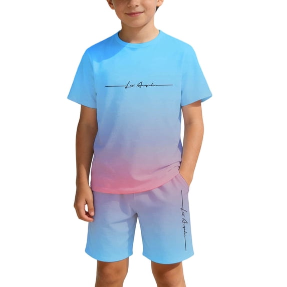 Tiijoy Boys Outfits Kids Gradient Short Sleeve T Shirt Shorts Set, Sizes 13-14