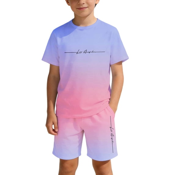 Tiijoy Boys Outfits Kids Gradient Short Sleeve T Shirt Shorts Set, Sizes 8-9