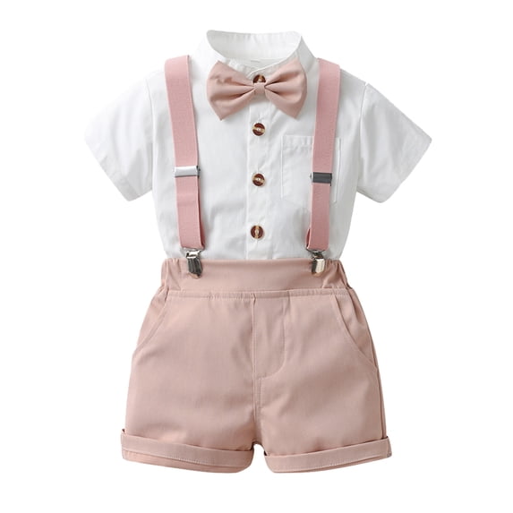 Tiijoy Boys Outfits Short Sleeve Button-Down Shirt Suspenders Shorts Set, Sizes 0-6