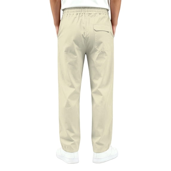 Tiijoy Boys Pants Casual Solid Elastic Waist Drawstring Straight Pants, Beige, Size 5-16