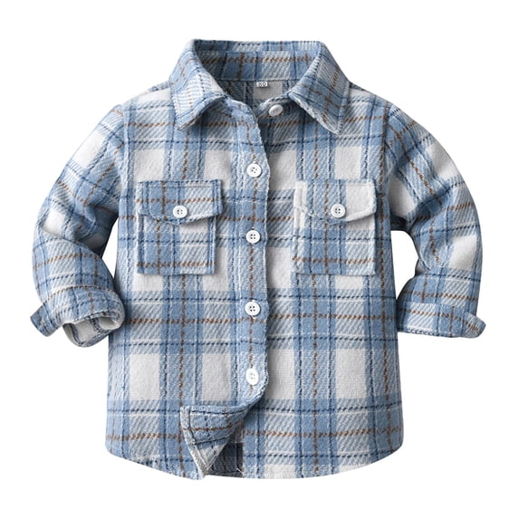 Tiijoy Boys Plaid Long Sleeve Button Down Shirt Fall Spring Unisex Shirt Jacket, Sizes 18-24M