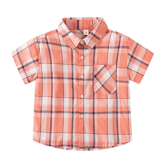 Tiijoy Boys Plaid Short Sleeve Button-Down Shirt Summer Casual Cotton Shirt, Sizes 4-5
