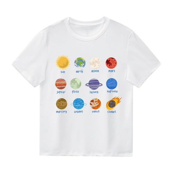 Tiijoy Boys Planet Print Graphic Tee Short Sleeved Round Neck T Shirt, Sizes 2-13