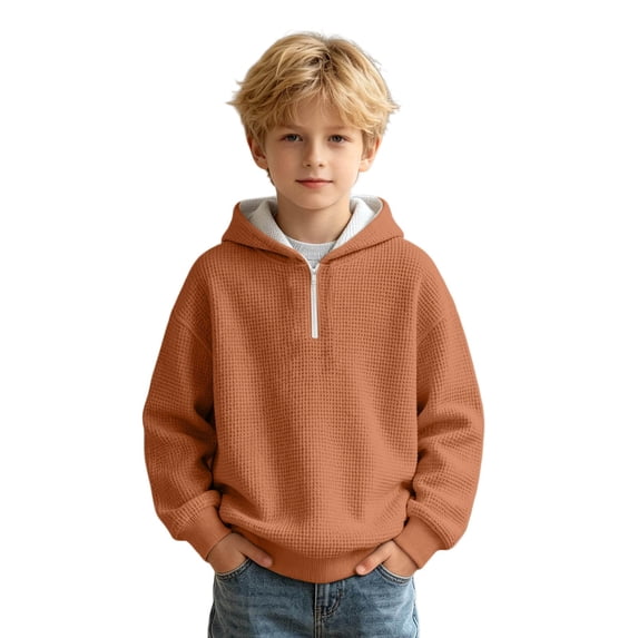 Tiijoy Boys Quarter Zip Hoodie Kids Casual Cozy Pullover Sweatshirt, Orange, Sizes 4-14