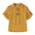 thumbnail image 1 of Tiijoy Boys Retro Medieval Linen Shirt Performance Lace Up Short Sleeve Blouse, Sizes 6-8, 1 of 8