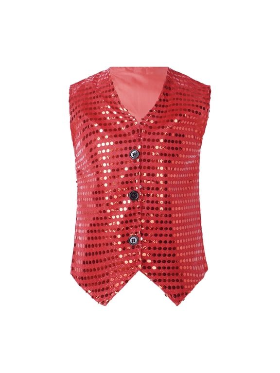 Boys Sequin Glitter Vest Dance Party Button Down Waistcoat Sizes 6M-12Y