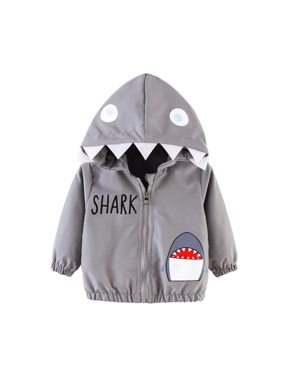 Boys Shark Coat Cute Zip Up Hooded Jacket Children's Outerwear, Grey, Sizes 6M-4T