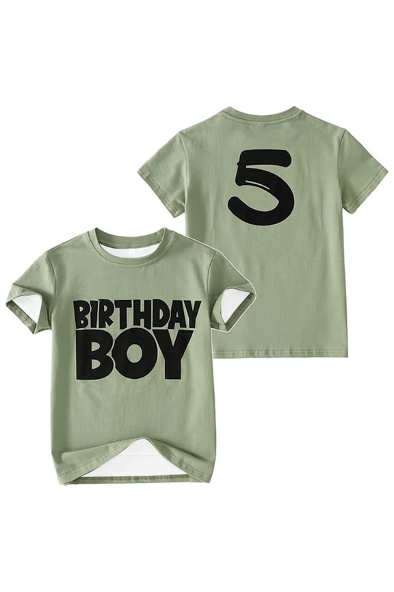 Boys Short Sleeve Birthday T-Shirt Casual Letter Round Neck T Shirt Top, Sizes 5