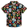 thumbnail image 1 of Tiijoy Boys Short Sleeve Button Down Shirt Skeleton Floral Beach Shirt, Black, Sizes 3-13, 1 of 6
