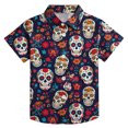 thumbnail image 1 of Tiijoy Boys Short Sleeve Button Down Shirt Skeleton Floral Beach Shirt, Navy, Sizes 3-13, 1 of 6