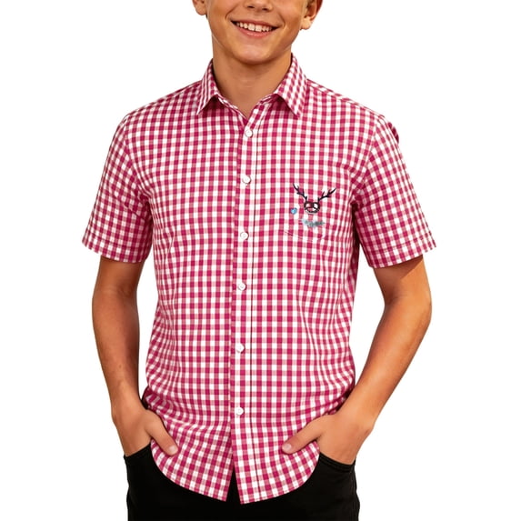 Tiijoy Boys Short Sleeve Dress Shirt Plaid Button Down Shirt Kids Summer Tops, Sizes 3-14