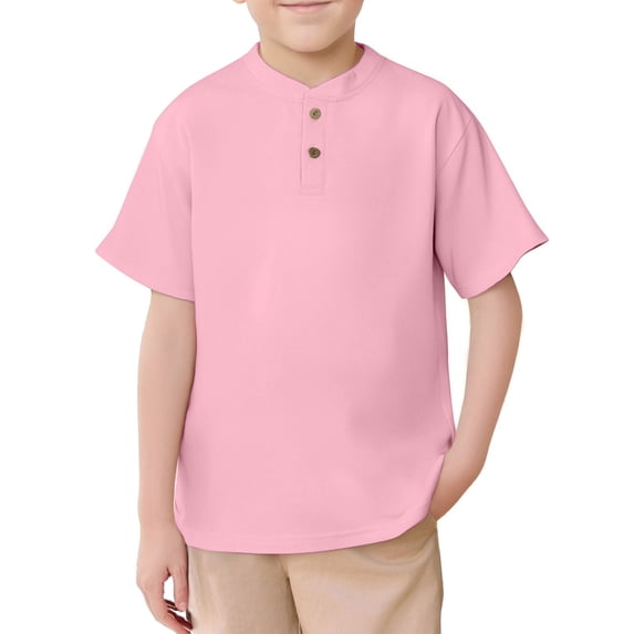 Tiijoy Big Boys Short Sleeve Henley T-Shirt Solid Color Casual Summer T Shirt for Kids