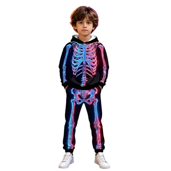 Tiijoy Boys Skeleton Sweatsuit Pullover Hoodie Sweatpants Outfit Sets, Sizes 7-8