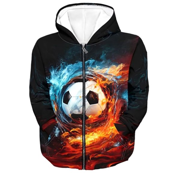 Tiijoy Boys Soccer Graphic Zip Up Hoodies Casual Athletic Fleece Hooded Sweatshirt, Black