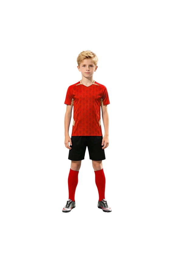 Boys Soccer Training Outfits Short Sleeve Tee Shorts Set Summer Athletic Tracksuit