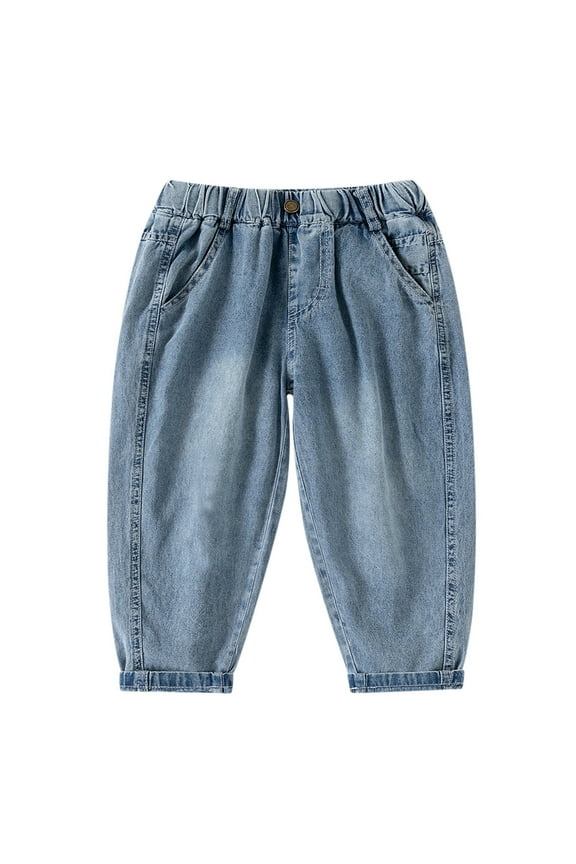 Boys Stretch Elastic Waist Jeans Casual Baggy Denim Pants for Toddler, Sizes 3-4