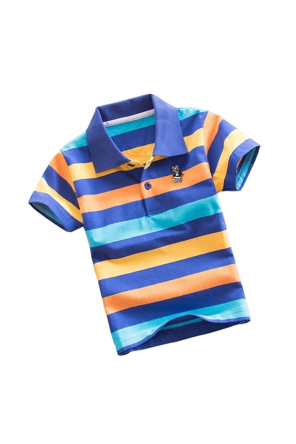 Boys Striped Short Sleeve Polo Shirt Summer Casual Collared Shirt Top, Sizes 13-14