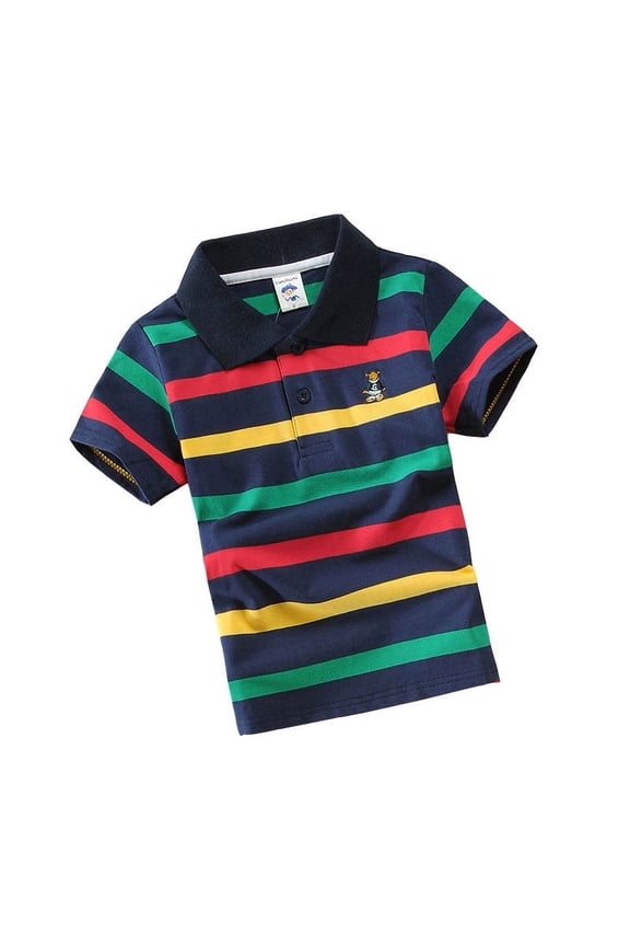 Boys Striped Short Sleeve Polo Shirt Summer Casual Collared Shirt Top, Sizes 5-6