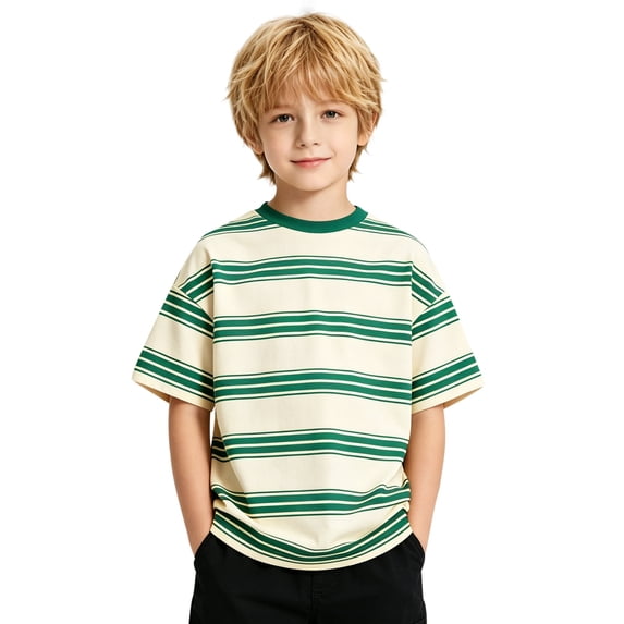 Tiijoy Boys Striped Short Sleeve T-Shirt Summer Casual Crew Neck T Shirt Tee, Sizes 3-13