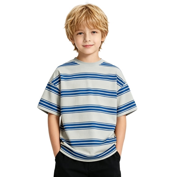 Tiijoy Boys Striped Short Sleeve T-Shirt Summer Casual Crew Neck T Shirt Tee, Sizes 3-13