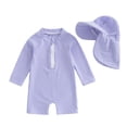 thumbnail image 1 of Tiijoy Boys Striped Zipper Long Sleeve Rashguard 1-Piece Swimsuit & Hat, Sizes 0-24 Months, 1 of 8