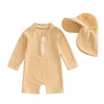 thumbnail image 1 of Tiijoy Boys Striped Zipper Long Sleeve Rashguard 1-Piece Swimsuit & Hat, Sizes 0-24 Months, 1 of 8